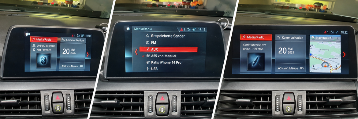 BMW F45 mit iDrive NBT EVO ID6 - AUX-Aktivierung und Anpassung der Bildauflösung - installiert durch VioVox.